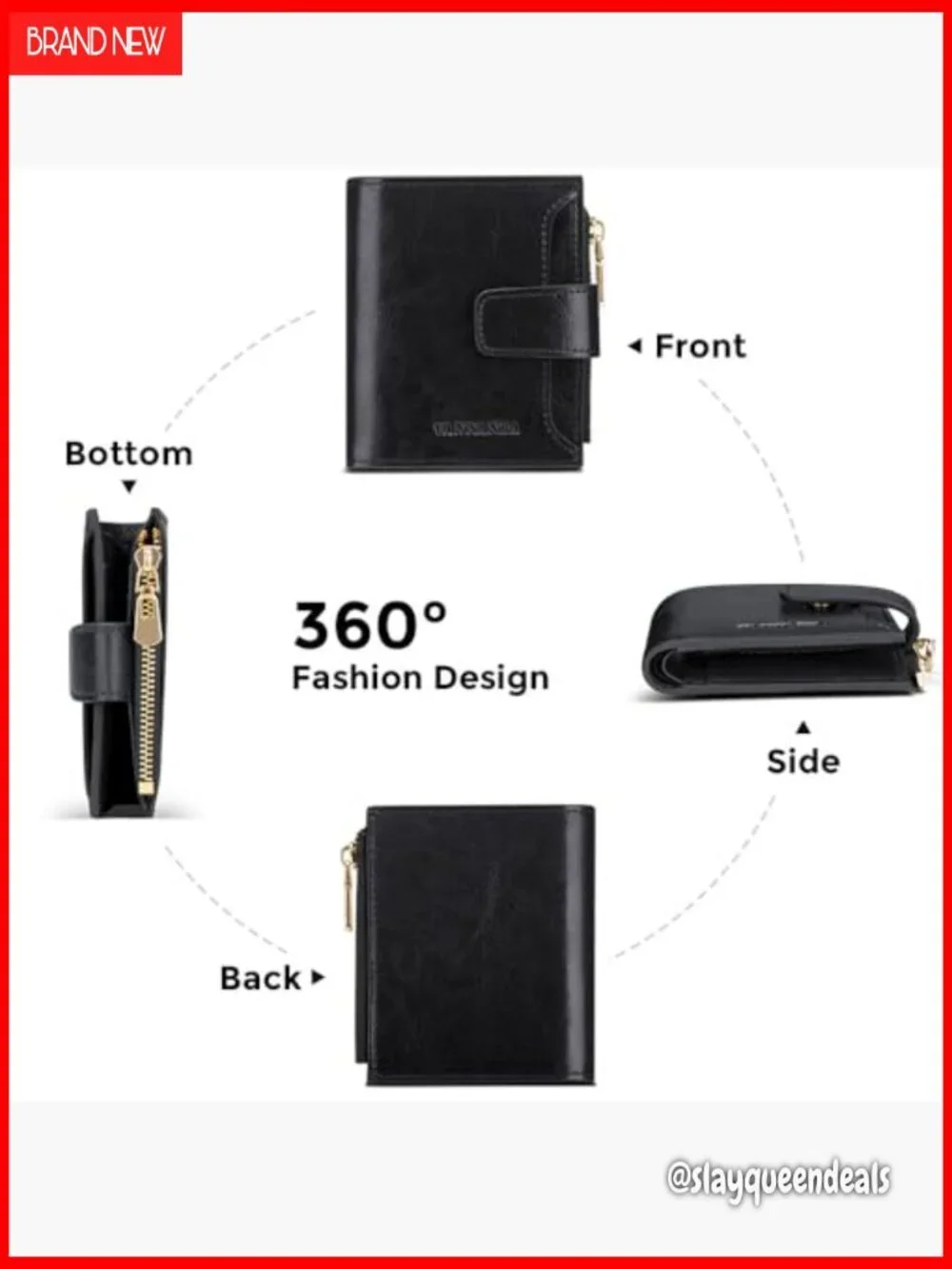 Genuine Leather Bifold Wallet RFID Blocking Compact Zipper Front Pocket